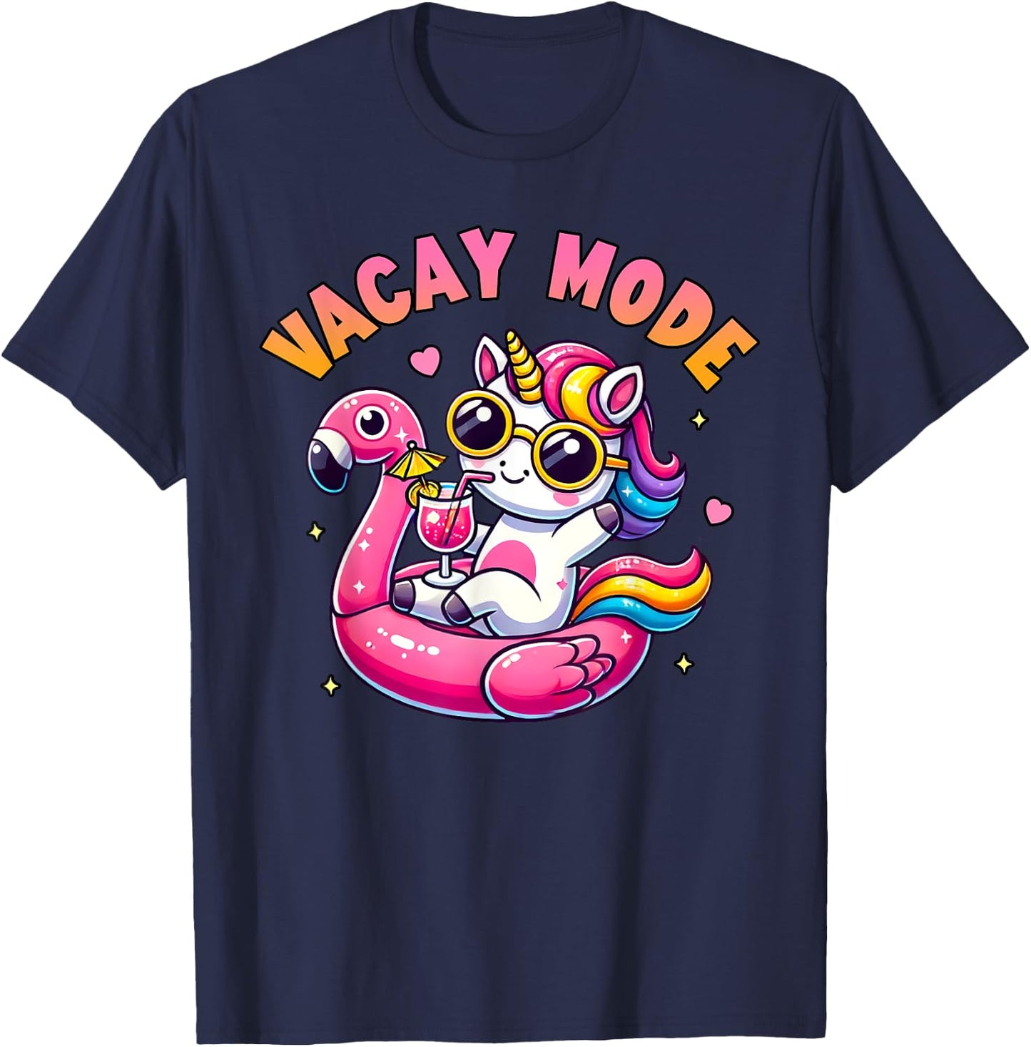 Vacay Mode Cute Unicorn Funny Family Vacation Gift Kids Girl T-Shirt - T-Shirt | Navy