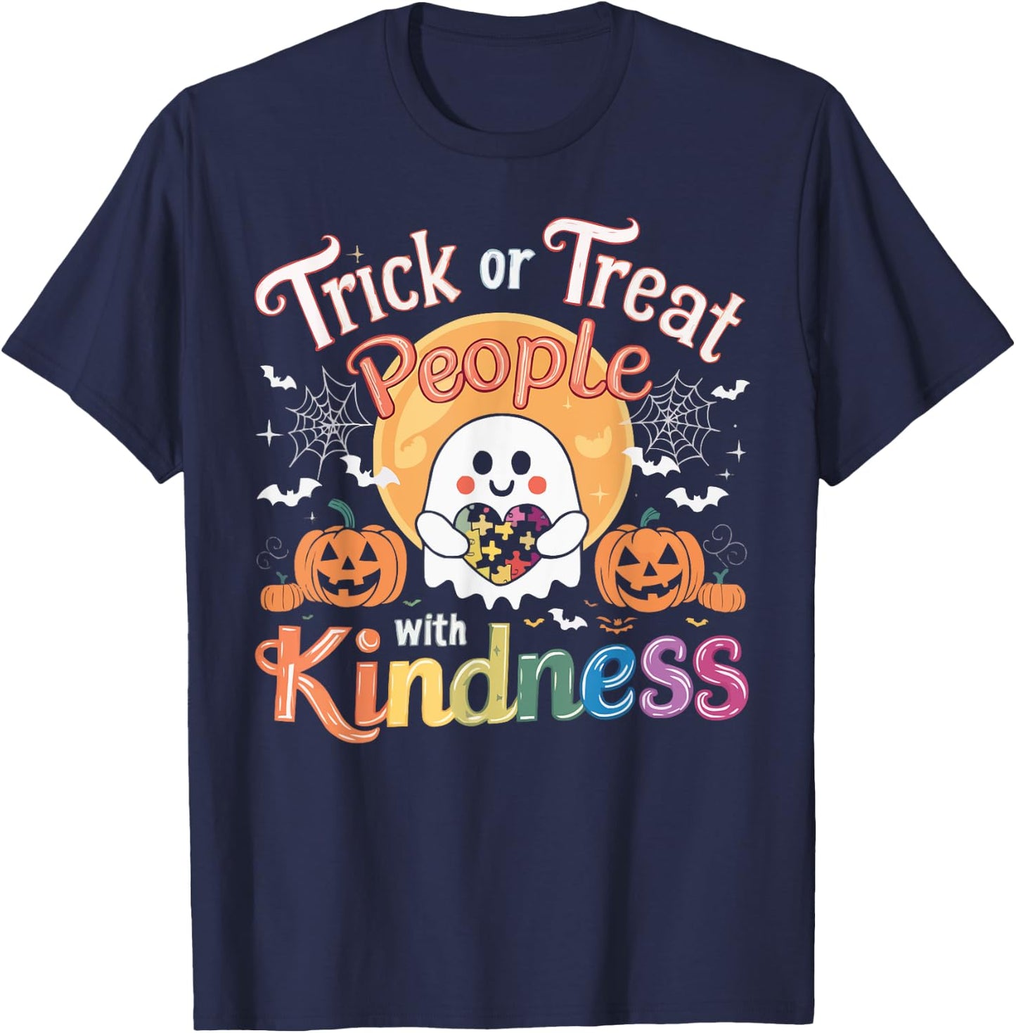 Support Autism Halloween Spooky Autistic Trick Or Treat T-Shirt - T-Shirt | Navy