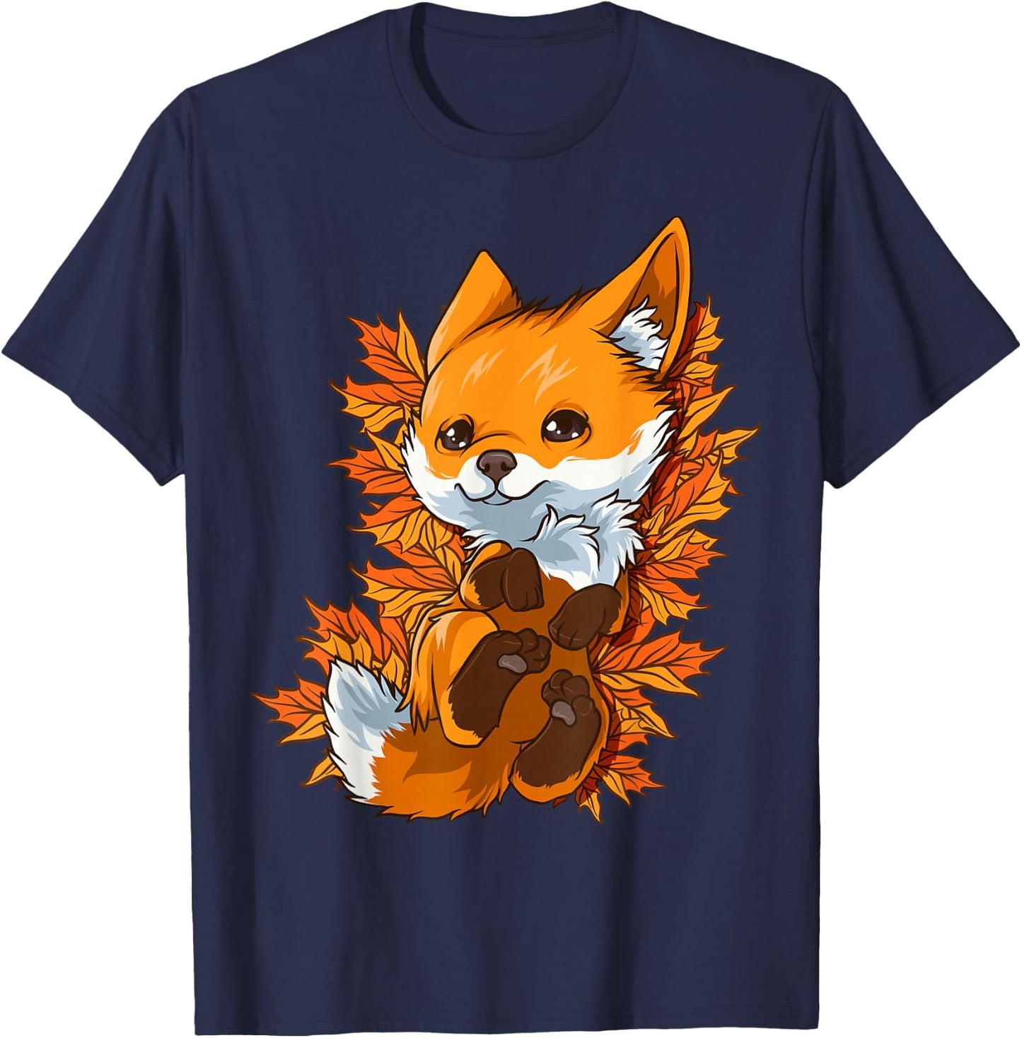 Red Forest Fox Baby Animal Autumn Leaves T-Shirt - T-Shirt | Navy