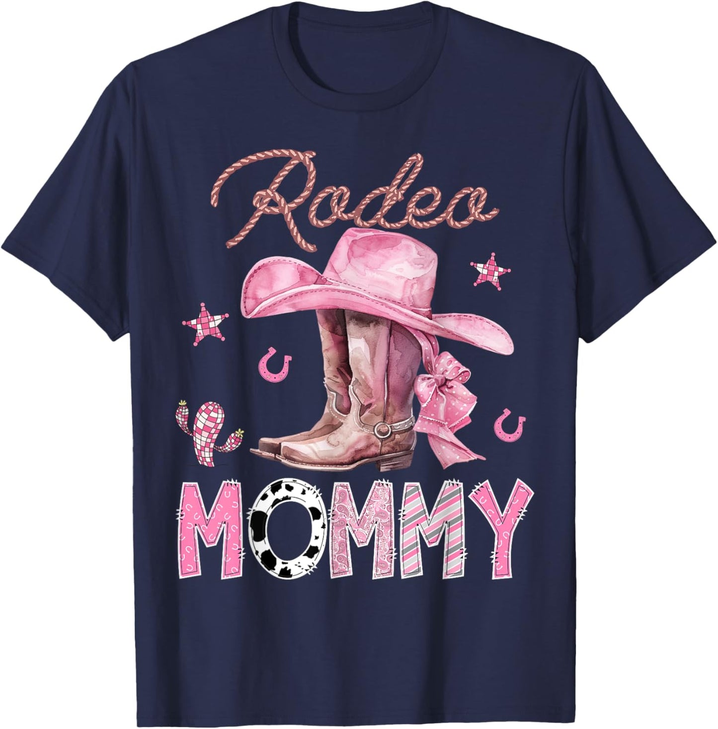 Rodeo Mommy Pink Boots Coquette CowGirl Birthday Party T-Shirt - T-Shirt | Navy