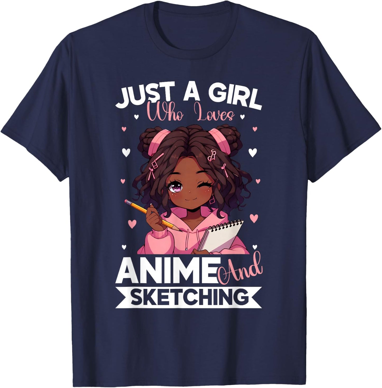 Just A Girl Who Loves Anime and Sketching Afro Anime Merch T-Shirt - T-Shirt | Navy