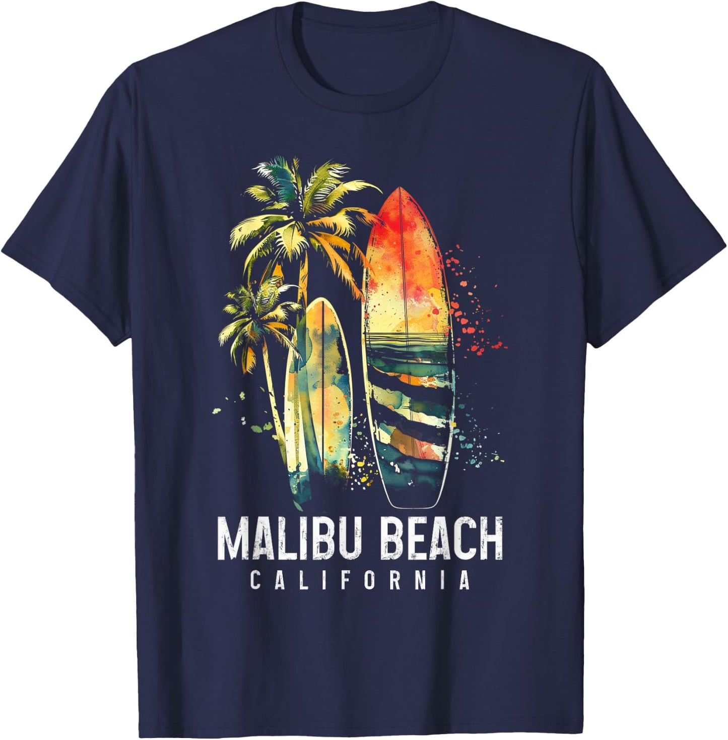 Malibu Beach California Surf Vintage Surfing Surfer T-Shirt - T-Shirt | Navy