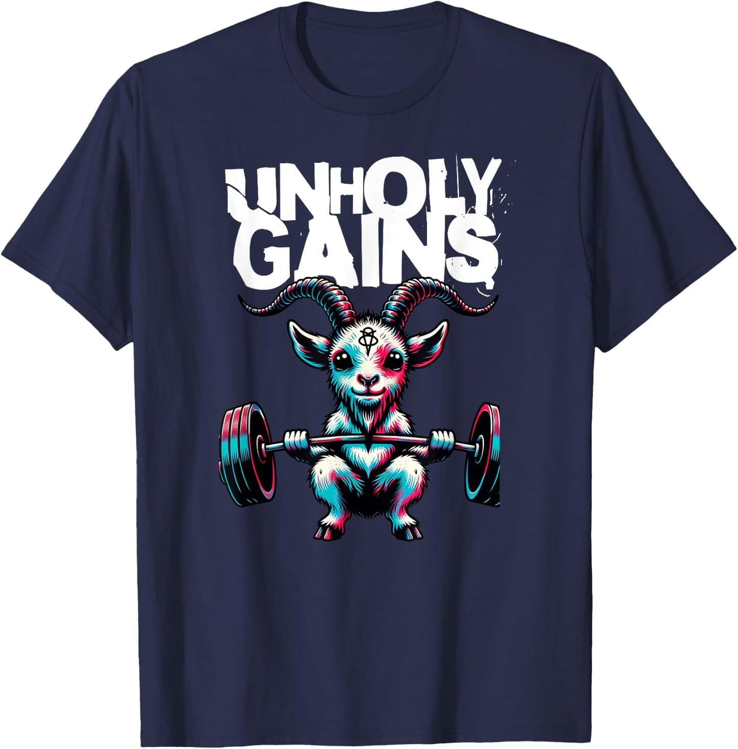 Unholy Gains Satanic Workout Devil Worship Goat Baphomet Gym T-Shirt - T-Shirt | Navy
