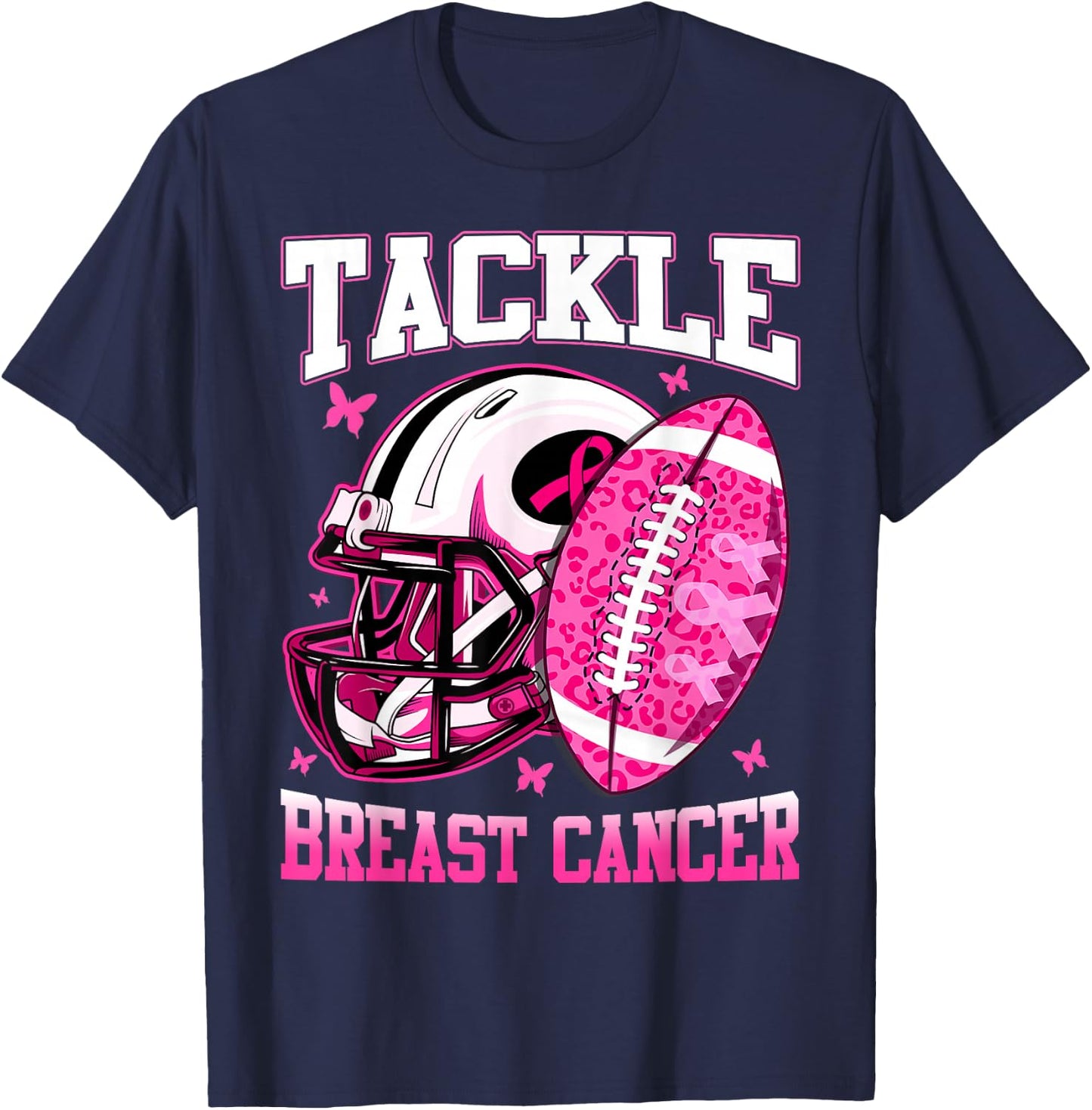 Tackle Breast Cancer Awareness Fighting American Football T-Shirt - T-Shirt | Navy