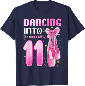 Dancing Into 11 Years Old 11th Birthday Ballet Girl Party T-Shirt - T-Shirt | Navy