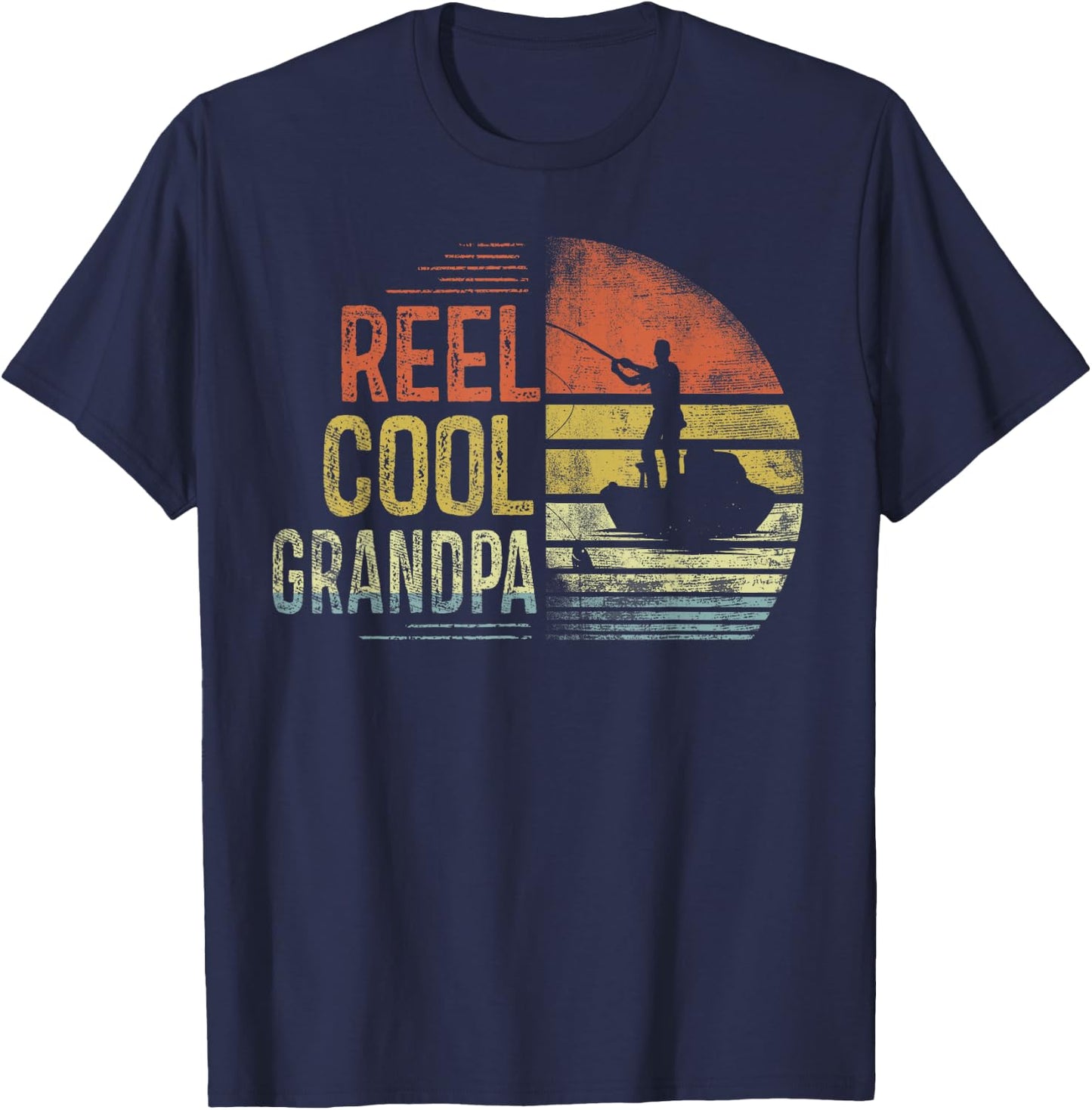 Reel Cool Grandpa Fishing Gifts Grandpa Birthday Vintage T-Shirt - T-Shirt | Navy