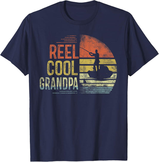 Reel Cool Grandpa Fishing Gifts Grandpa Birthday Vintage T-Shirt - T-Shirt | Navy