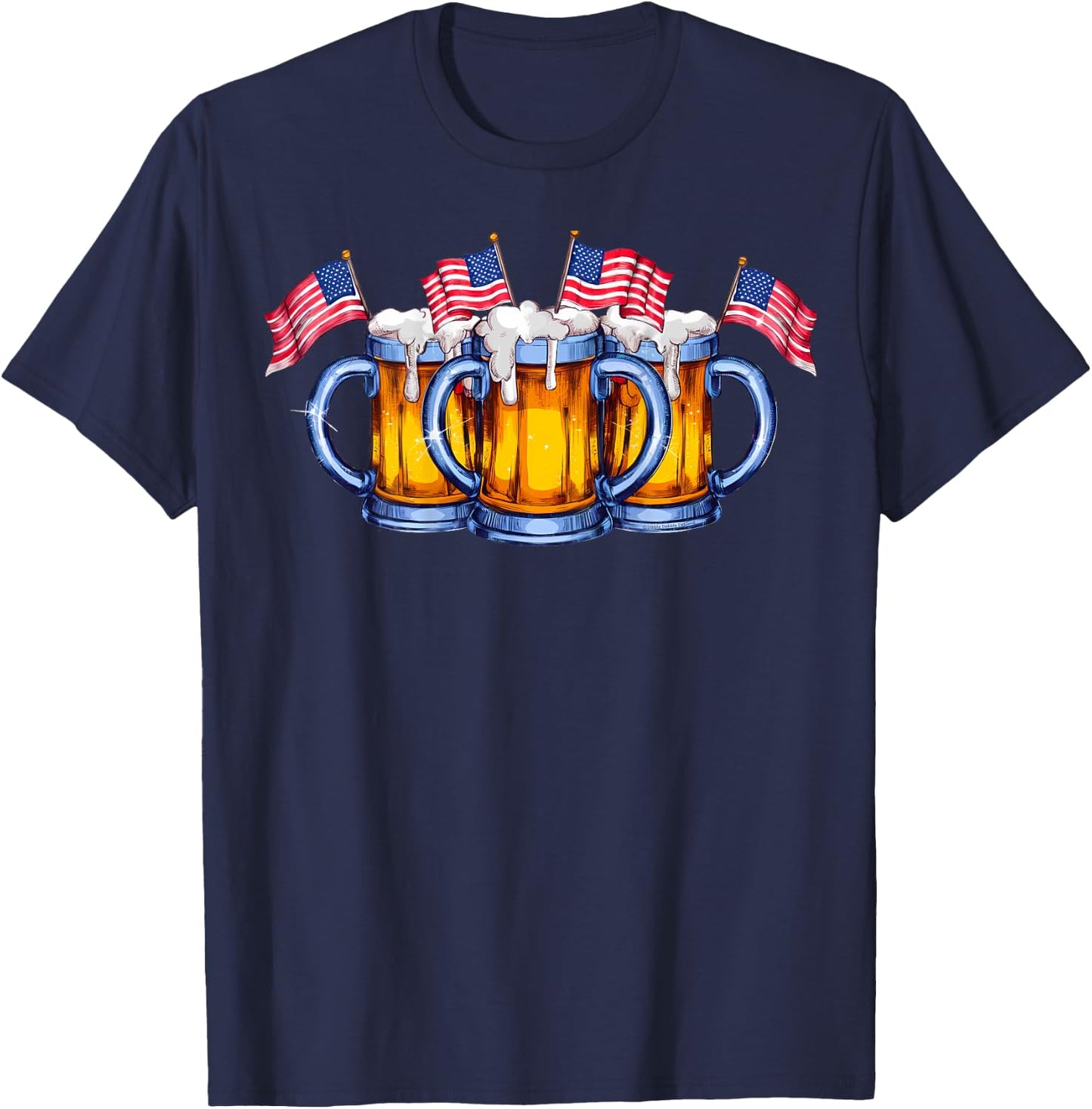On Back. Patriotic Beer American Flag USA Merica 4th of July T-Shirt - T-Shirt | Navy