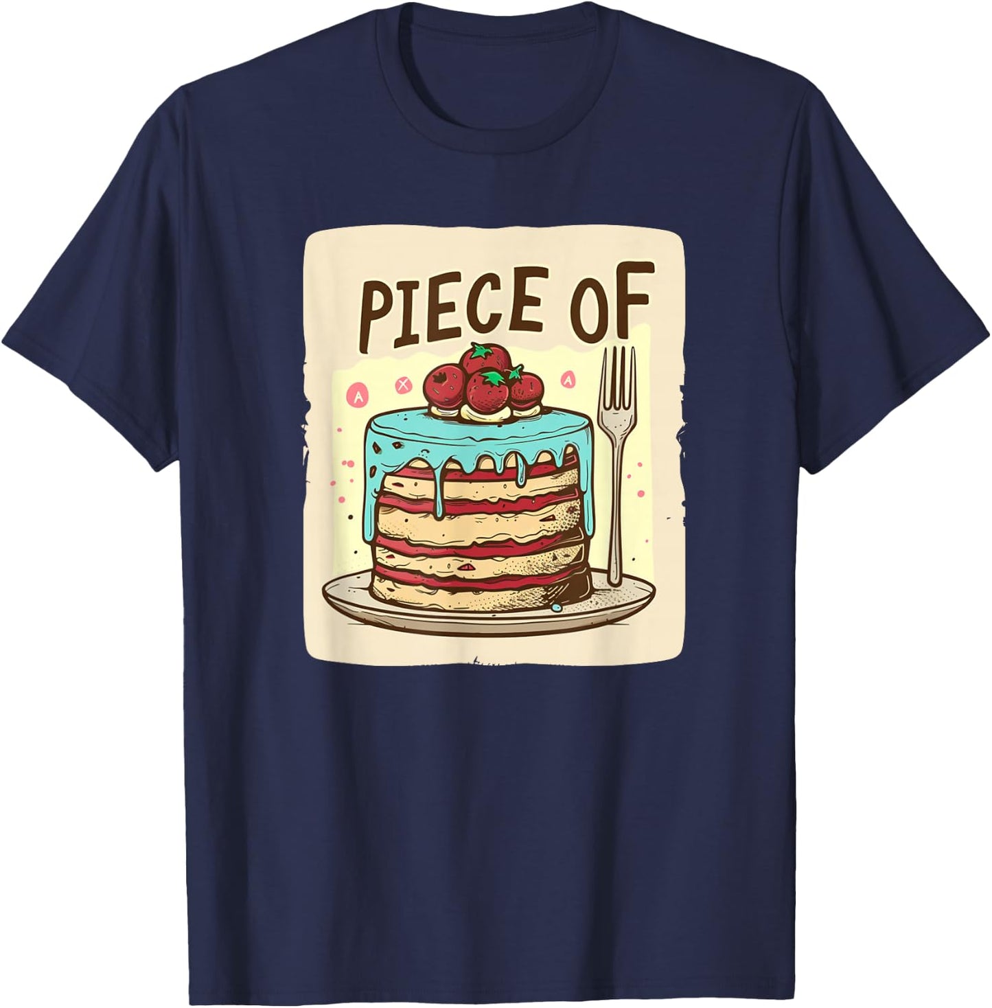 Piece of Cake Outfit -Adults Kids Black Small Modern City Cartoon Lightweight Classic Fit Short Sleeve T-Shirt - T-Shirt | Navy