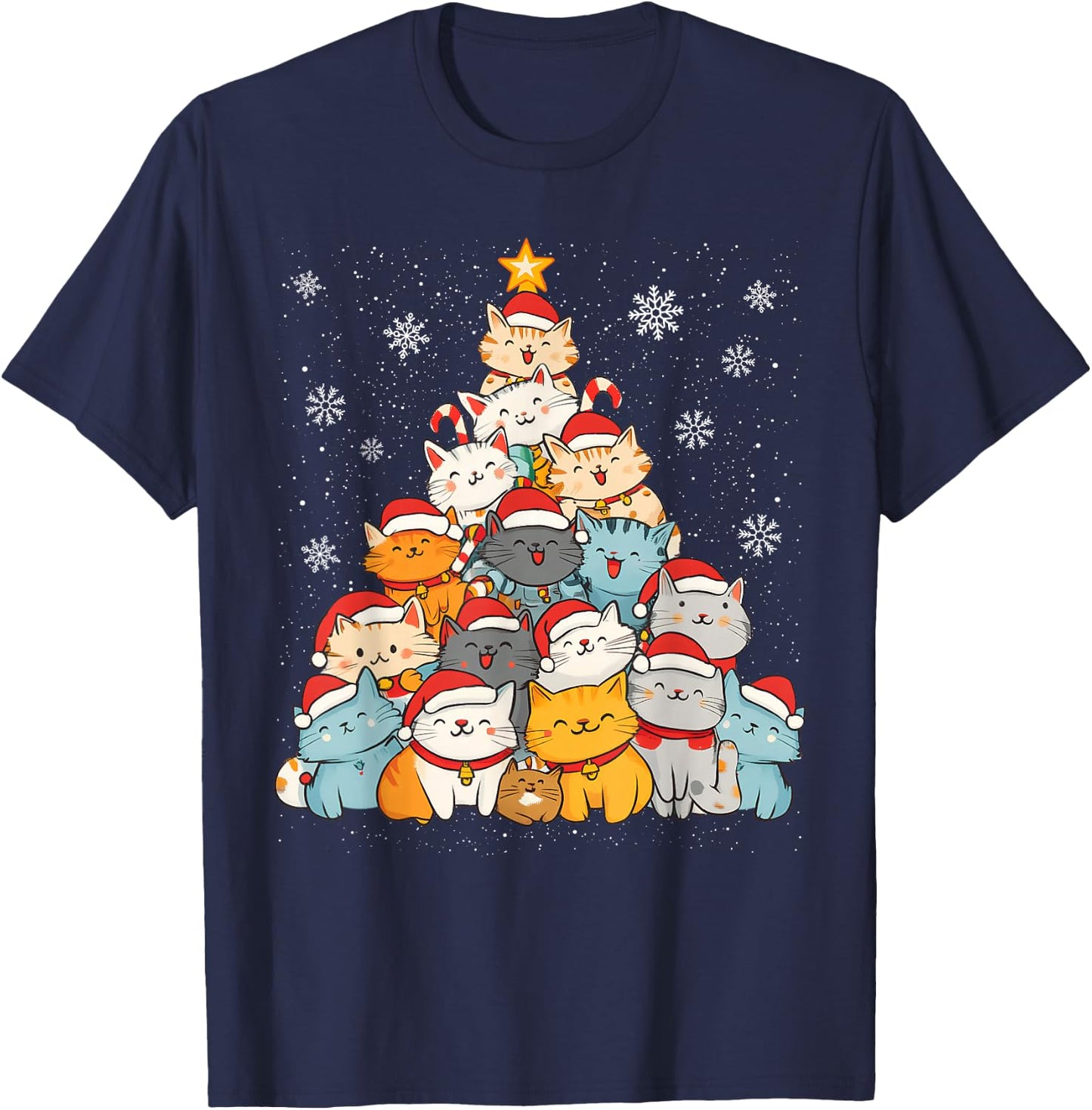 Merry Catmas Merry Christmas Tree Cat Lover Men Women Kids T-Shirt - T-Shirt | Navy