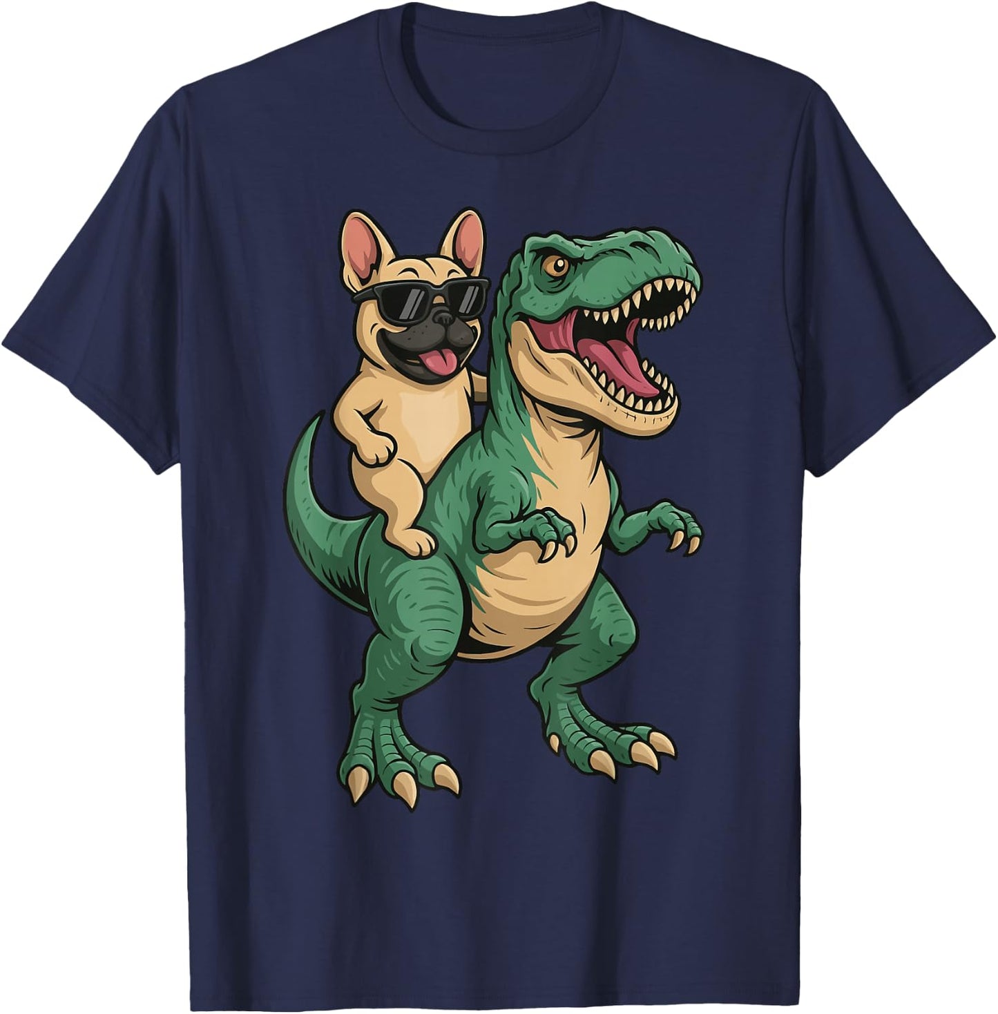 French Bulldog Riding T-Rex T-Shirt - T-Shirt | Navy