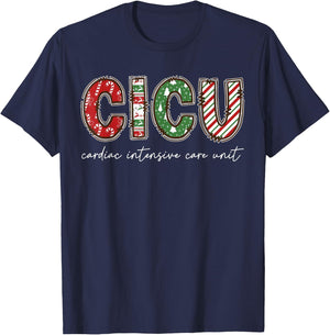 CICU Cardiac Intensive Care Unit ICU Nurse Christmas T-Shirt - T-Shirt | Navy