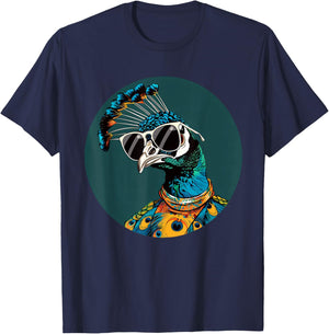 Feather Peacock Lover Artwork Animal Art Blue Peacock Bird T-Shirt - T-Shirt | Navy