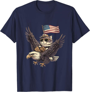 4th Of July USA American Flag America Bald Eagle Cat T-Shirt - T-Shirt | Navy