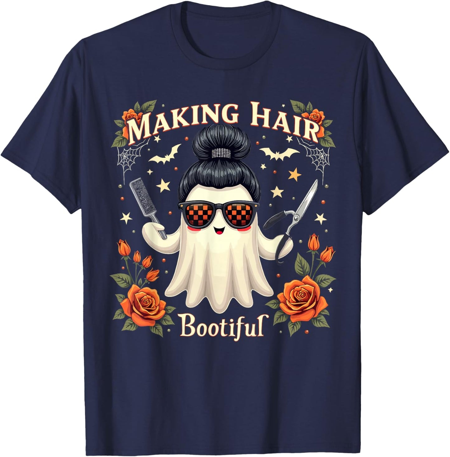 Hair Making Bootiful Ghost Halloween Hairdresser Hairdresser T-Shirt - T-Shirt | Navy