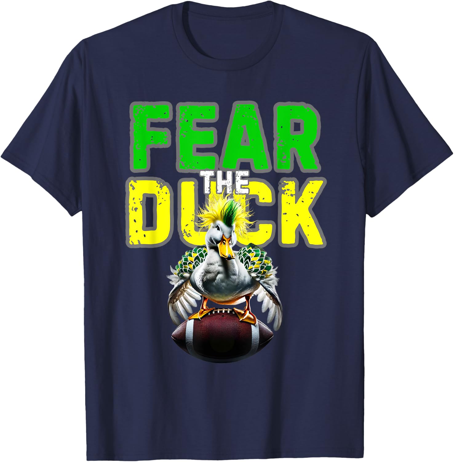 Fear the Duck from Quack Attack features a green and yellow T-Shirt - T-Shirt | Navy