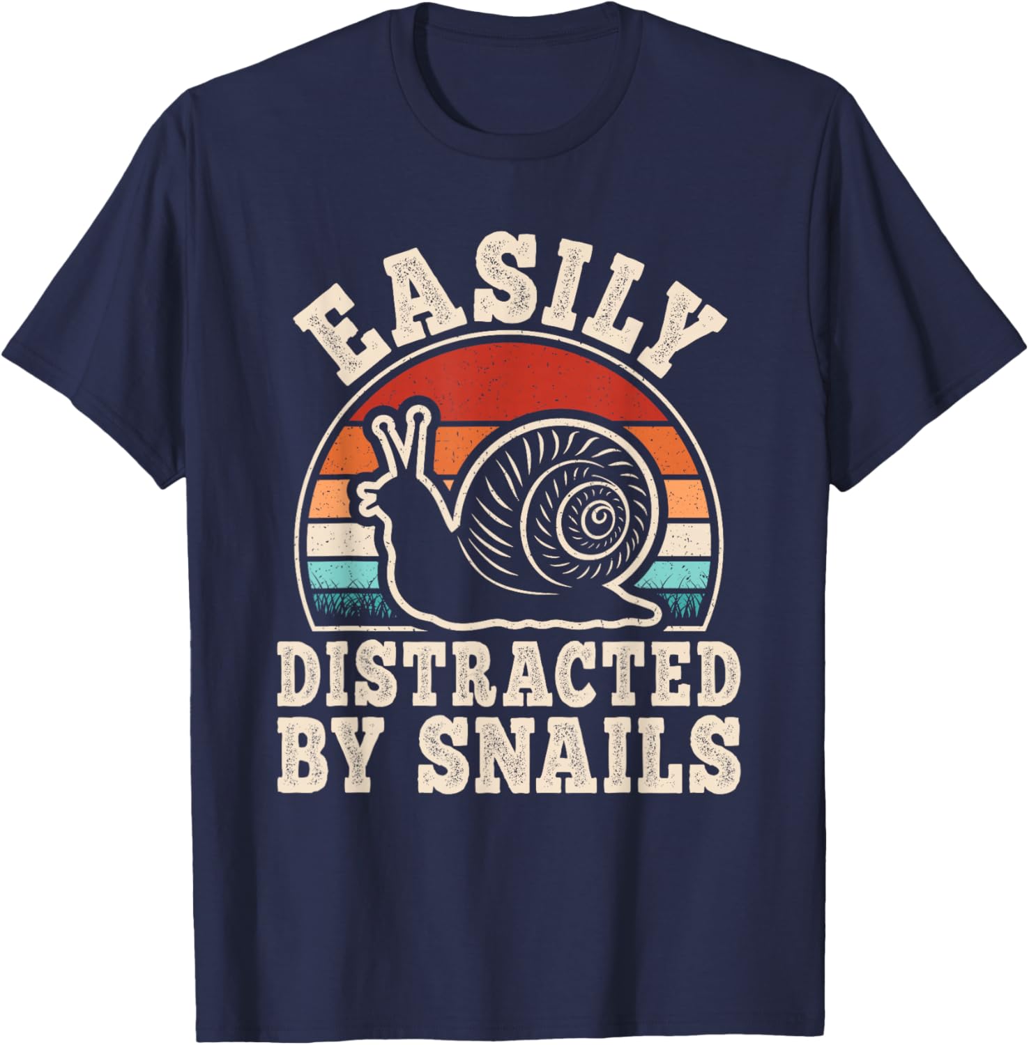 Easily Distracted By Snails Funny Retro Snail Men Women Kids T-Shirt - T-Shirt | Navy