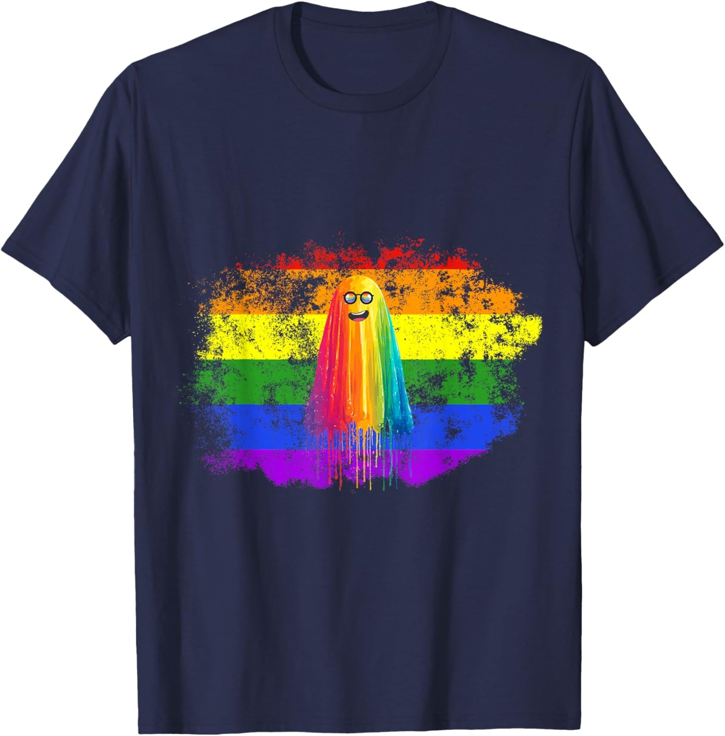 Rainbow Ghost LGBTQ Pride Cute Halloween Colorful Spooky Fun T-Shirt - T-Shirt | Navy