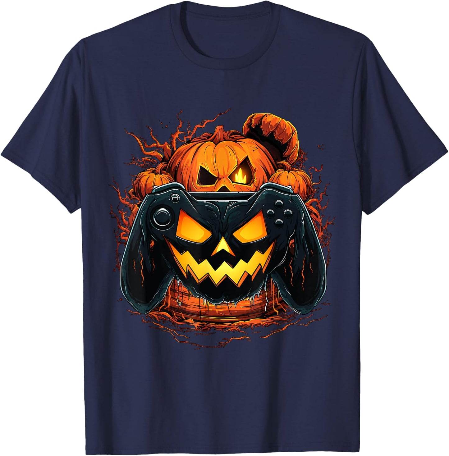 Halloween Shirt Gamer Gaming Pumpkin Boys Halloween Costume T-Shirt - T-Shirt | Navy