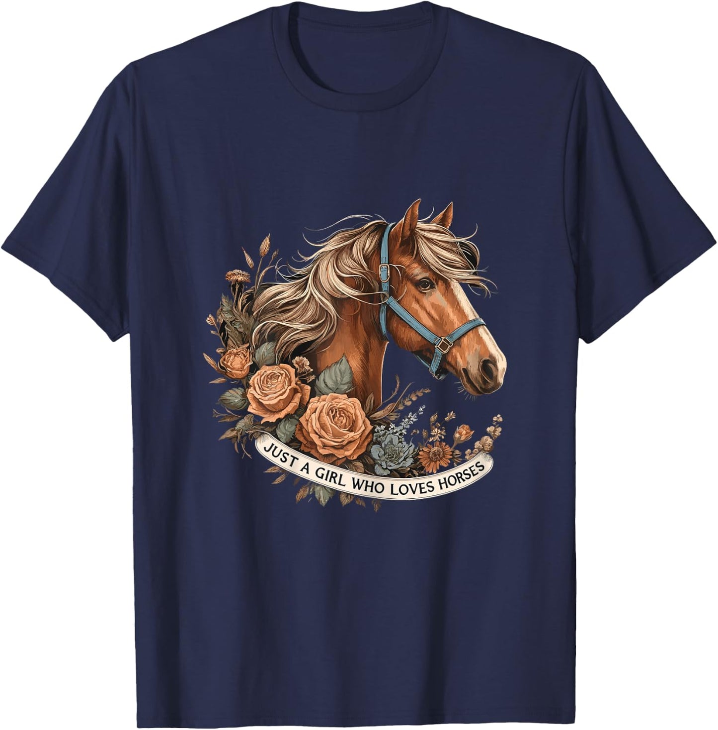 Just a Girl who loves Horses Riding Horseback T-Shirt - T-Shirt | Navy