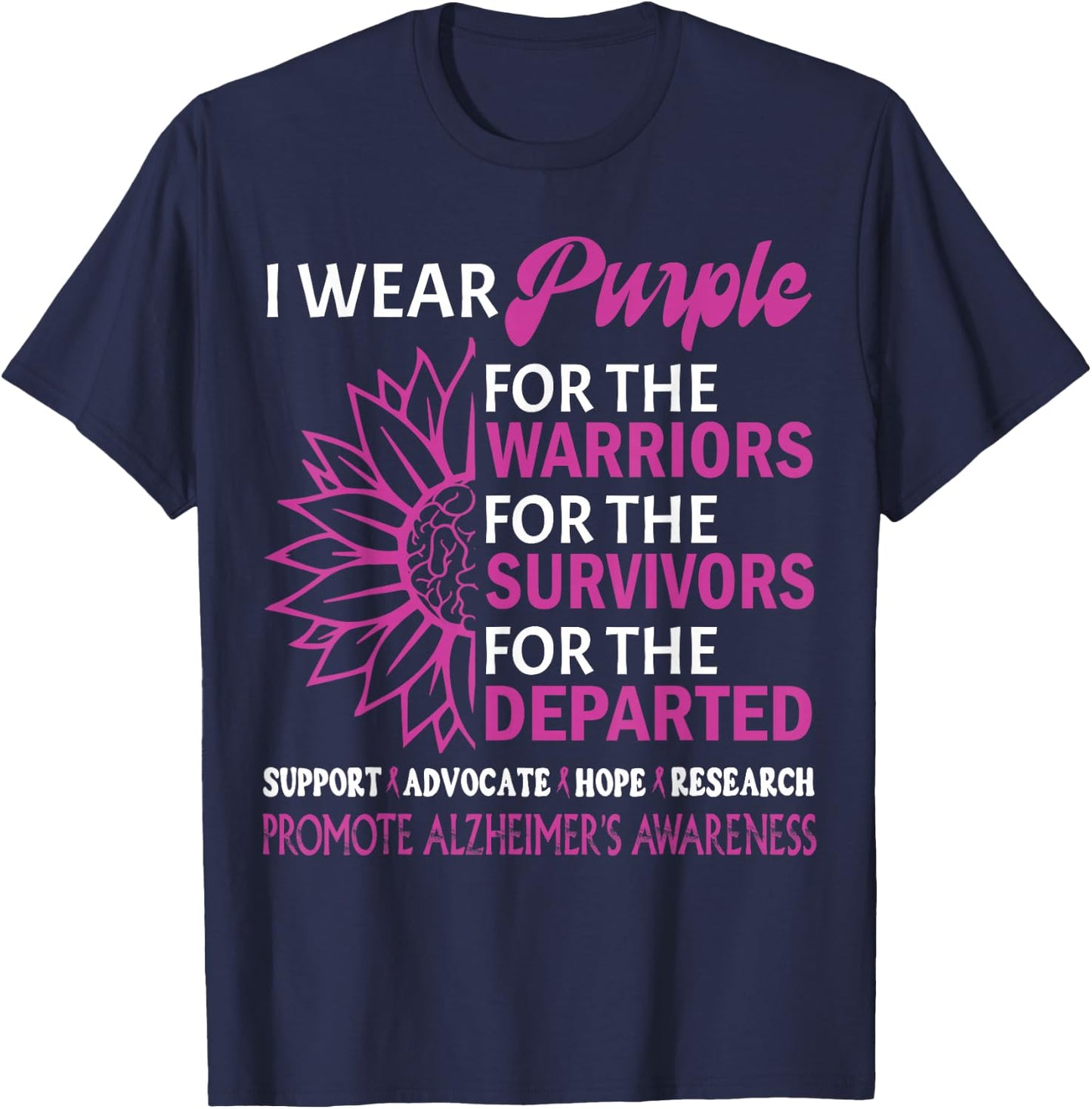 I Wear Purple Alzheimer's Awareness Disease Purple Ribbon T-Shirt - T-Shirt | Navy