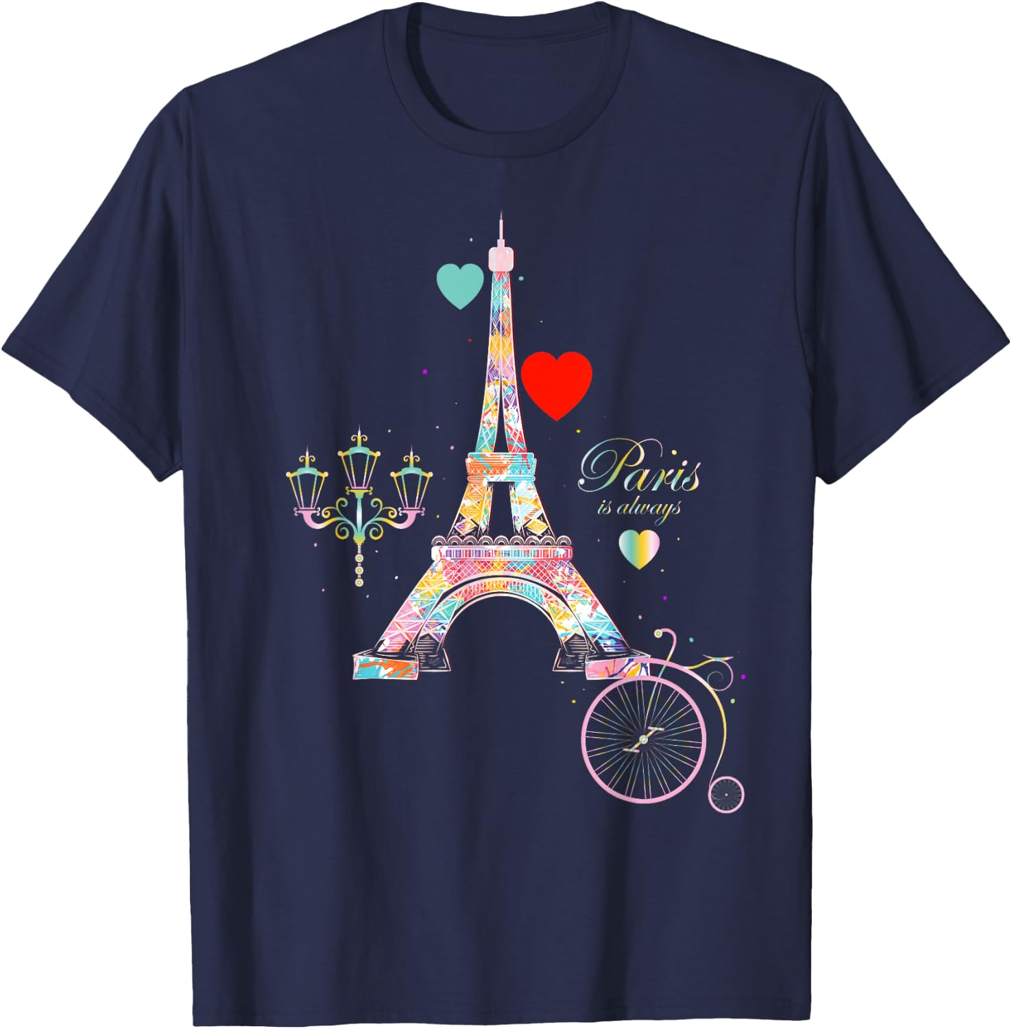 Paris in Our Hearts Eiffel Tower France Love Sign T-Shirt - T-Shirt | Navy