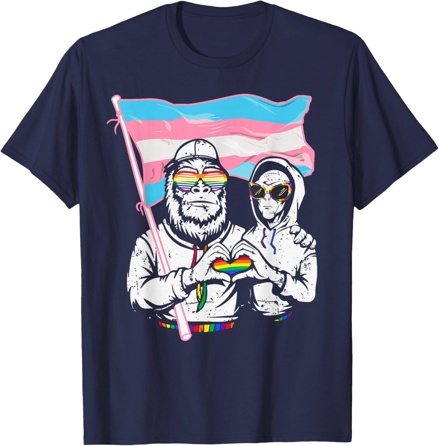 Pride Bigfoot Alien Funny LGBTQ Trans Flag Vintage T-Shirt - T-Shirt | Navy