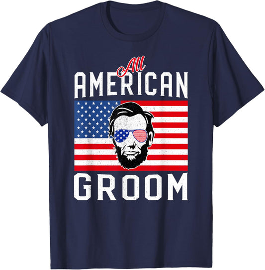 American Flag Groom July 4th Bachelor Wedding Party T-Shirt - T-Shirt | Navy