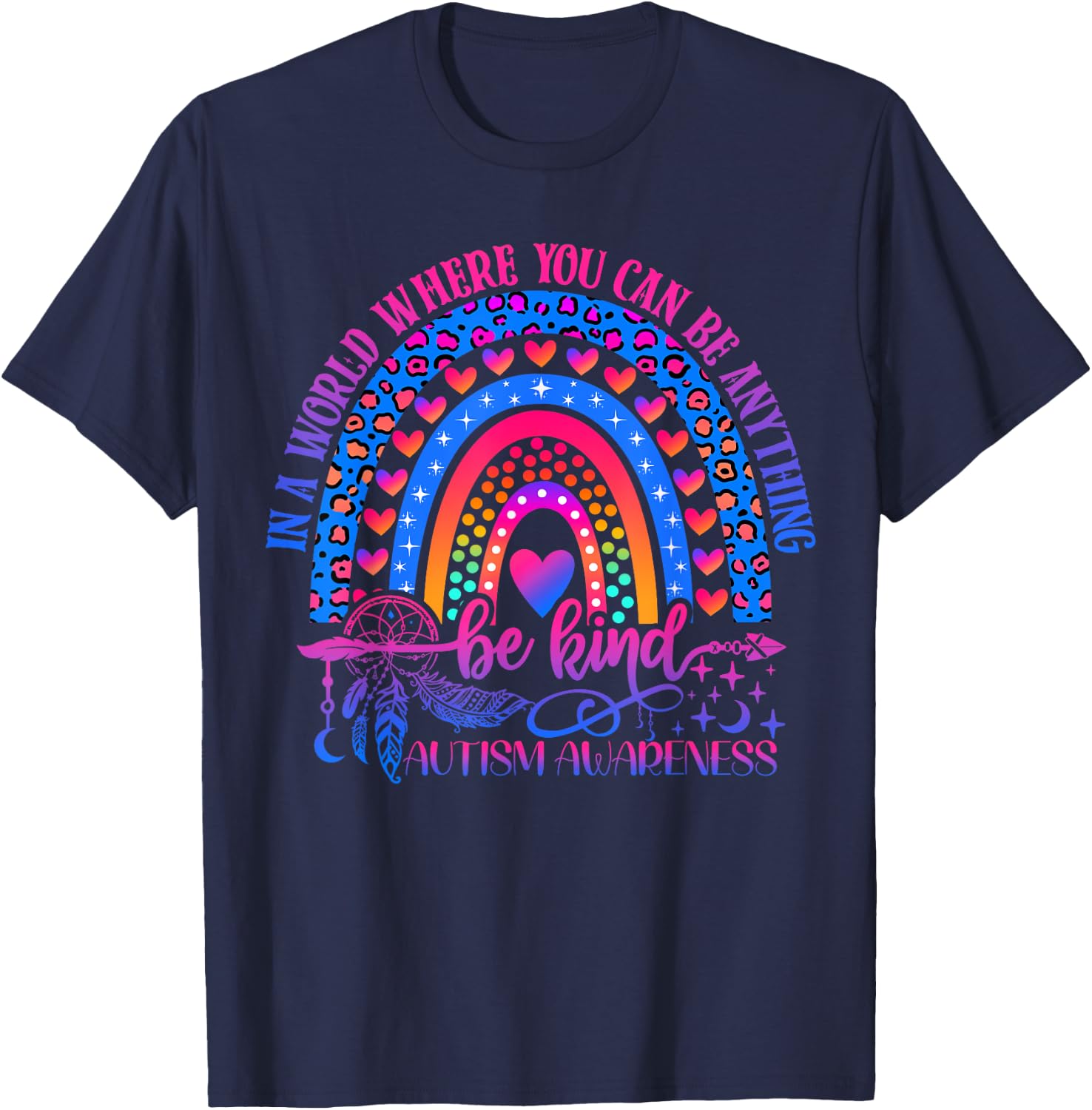 Autism Awareness Be Kind Leopard Rainbow Choose Kindness T-Shirt - T-Shirt | Navy