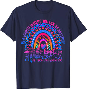 Autism Awareness Be Kind Leopard Rainbow Choose Kindness T-Shirt - T-Shirt | Navy