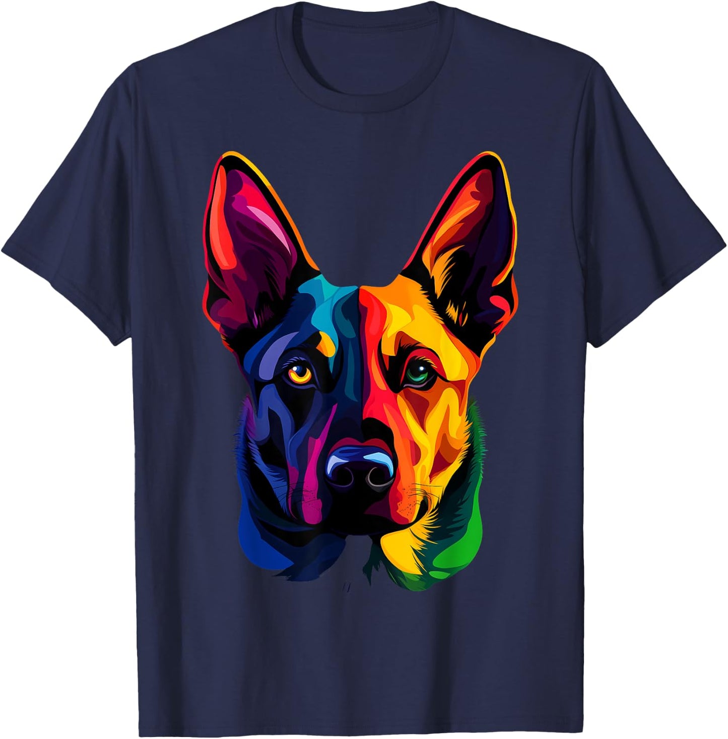Colorful Belgian Malinois Face Cute Shepherd Dog Lover Black T-Shirt - T-Shirt | Navy