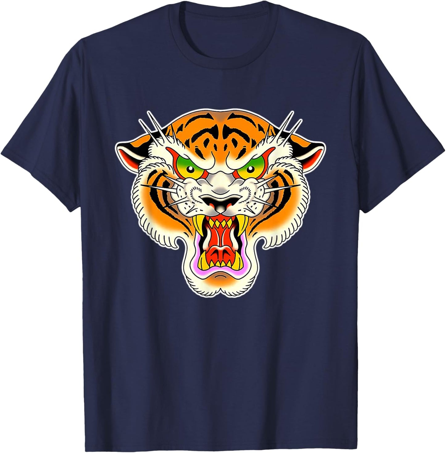 Tiger Head Traditional Tattoo Flash T-Shirt - T-Shirt | Navy