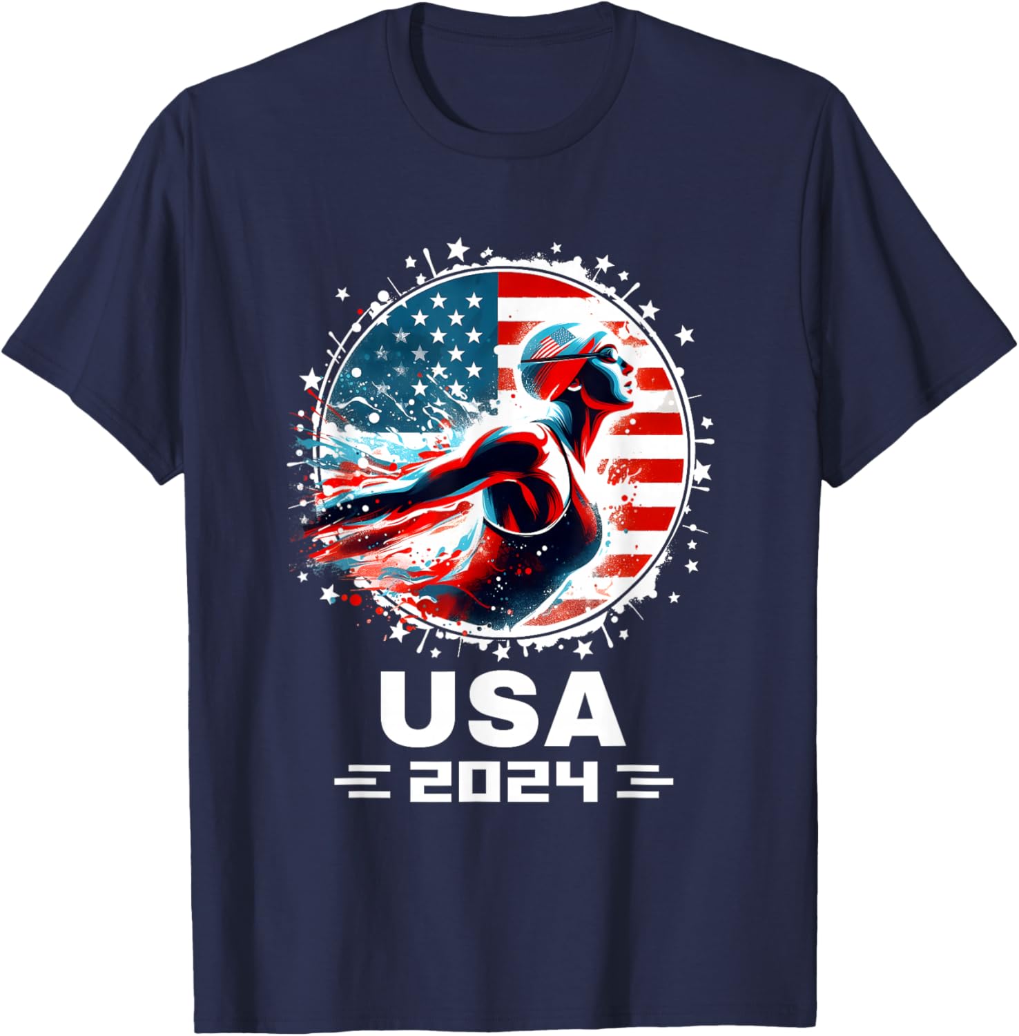 Swimming United States Women Team American Flag Swimming T-Shirt - T-Shirt | Navy