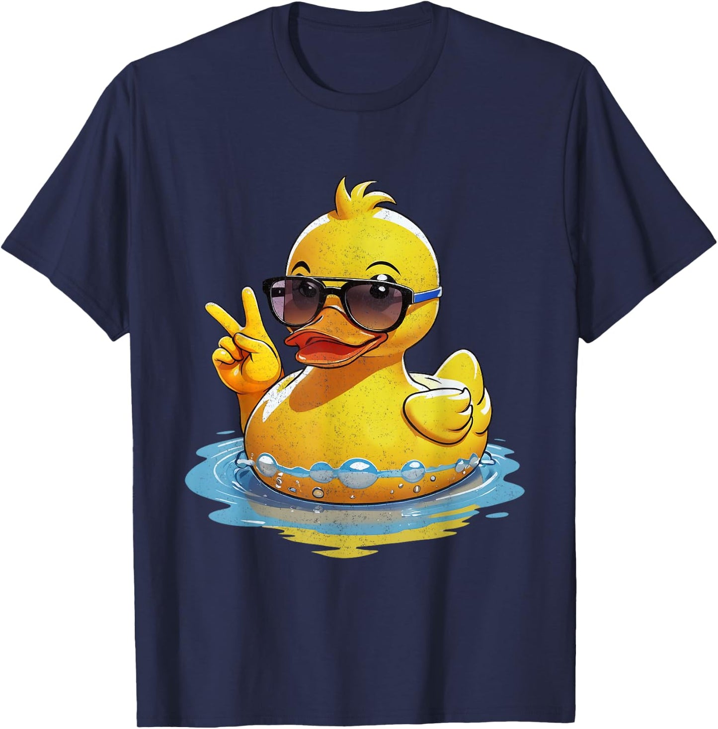 Quacktastic Duck Party Outfit Retro Groovy Yellow Rubber Duck Peace Funny Duck Lovers Black Small Classic Fit Short Sleeve T-Shirt - T-Shirt | Navy