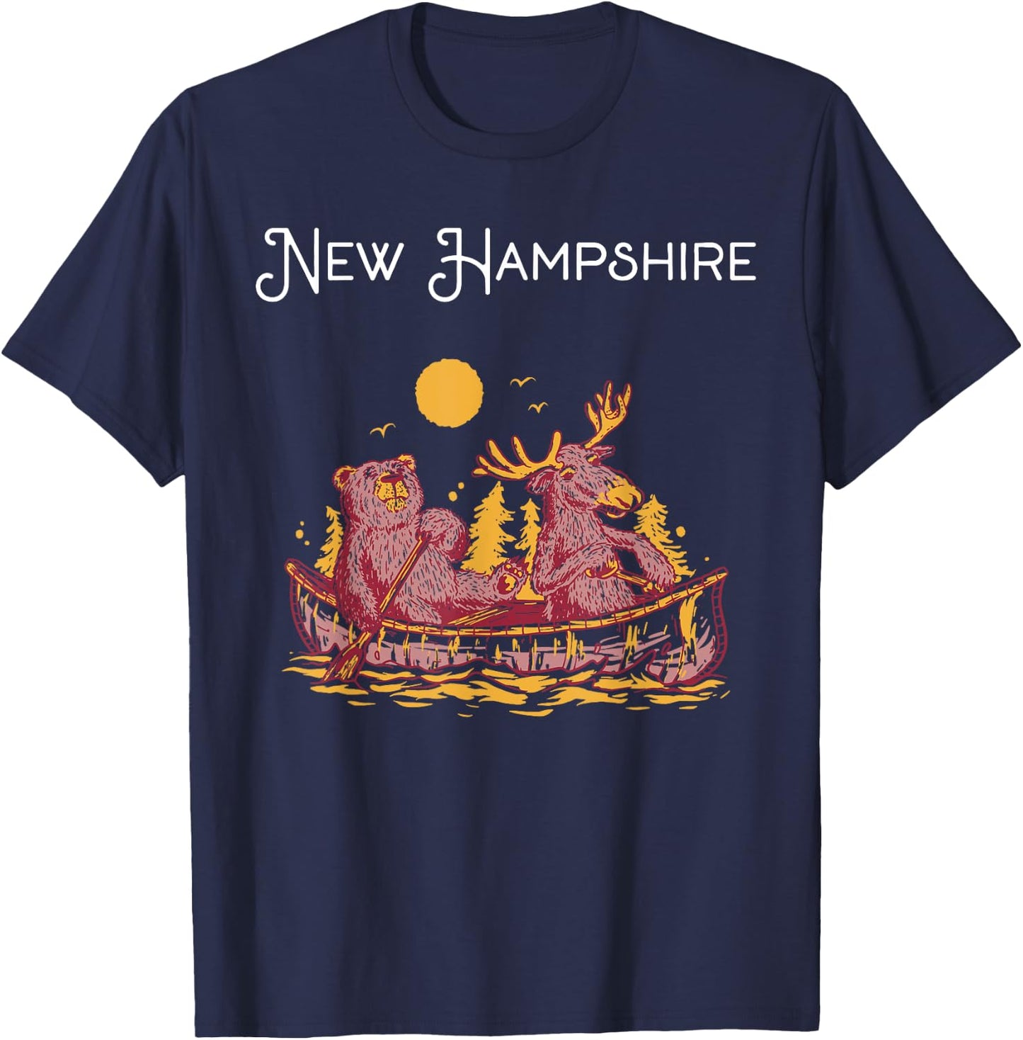 New Hampshire Shirt Funny Canoe Moose Elk Bear Lake Canoeing T-Shirt - T-Shirt | Navy