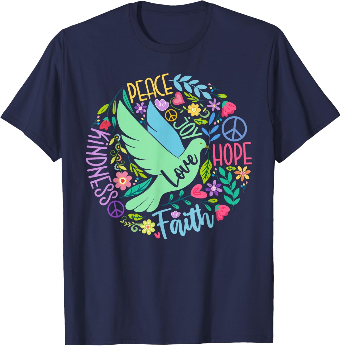 Groovy Hippie Peace Hope Love Peace Bird World Peace Day T-Shirt - T-Shirt | Navy