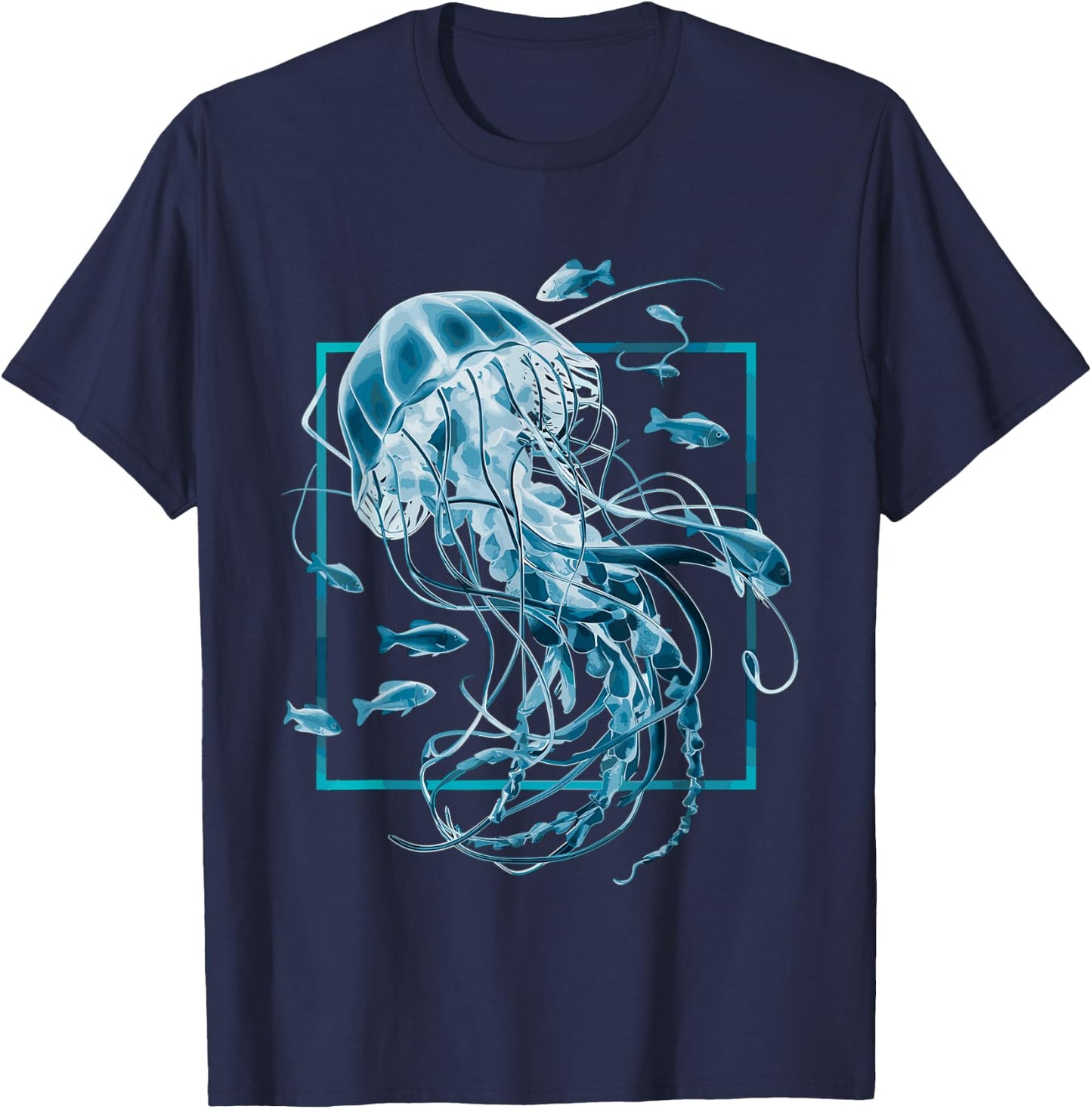 Jellyfish and Fishes in Sea T-Shirt - T-Shirt | Navy