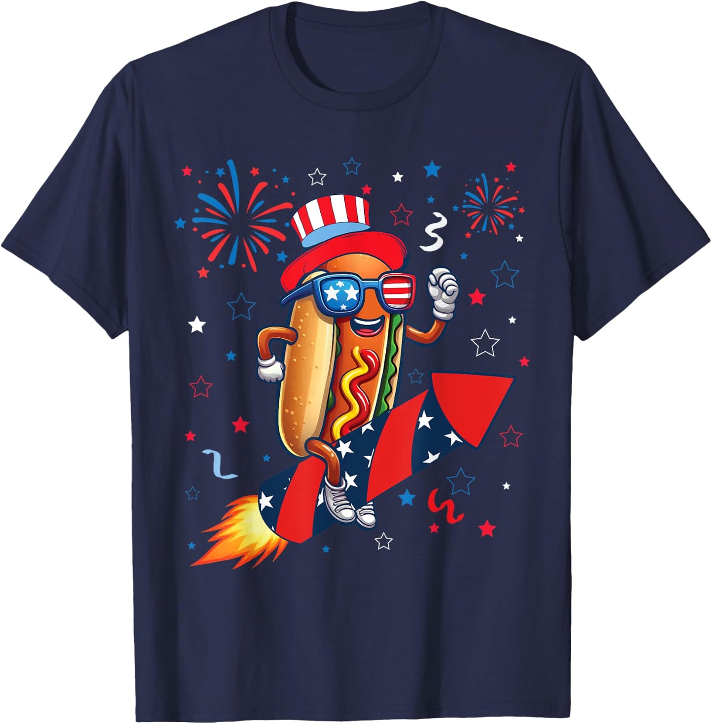 Hotdog 4th Of July Patriotic Rocket and Fireworks USA Flag for Kids Men T-Shirt - T-Shirt | Navy