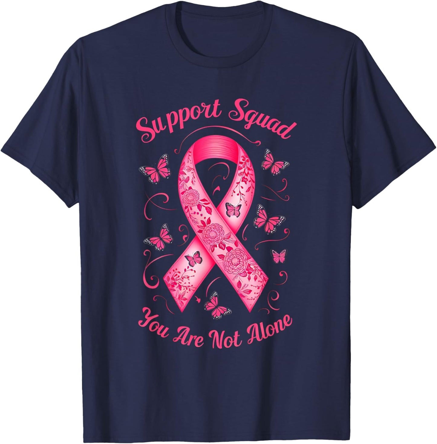 Support Squad Breast Cancer Awareness Pink Ribbon Butterfly T-Shirt - T-Shirt | Navy