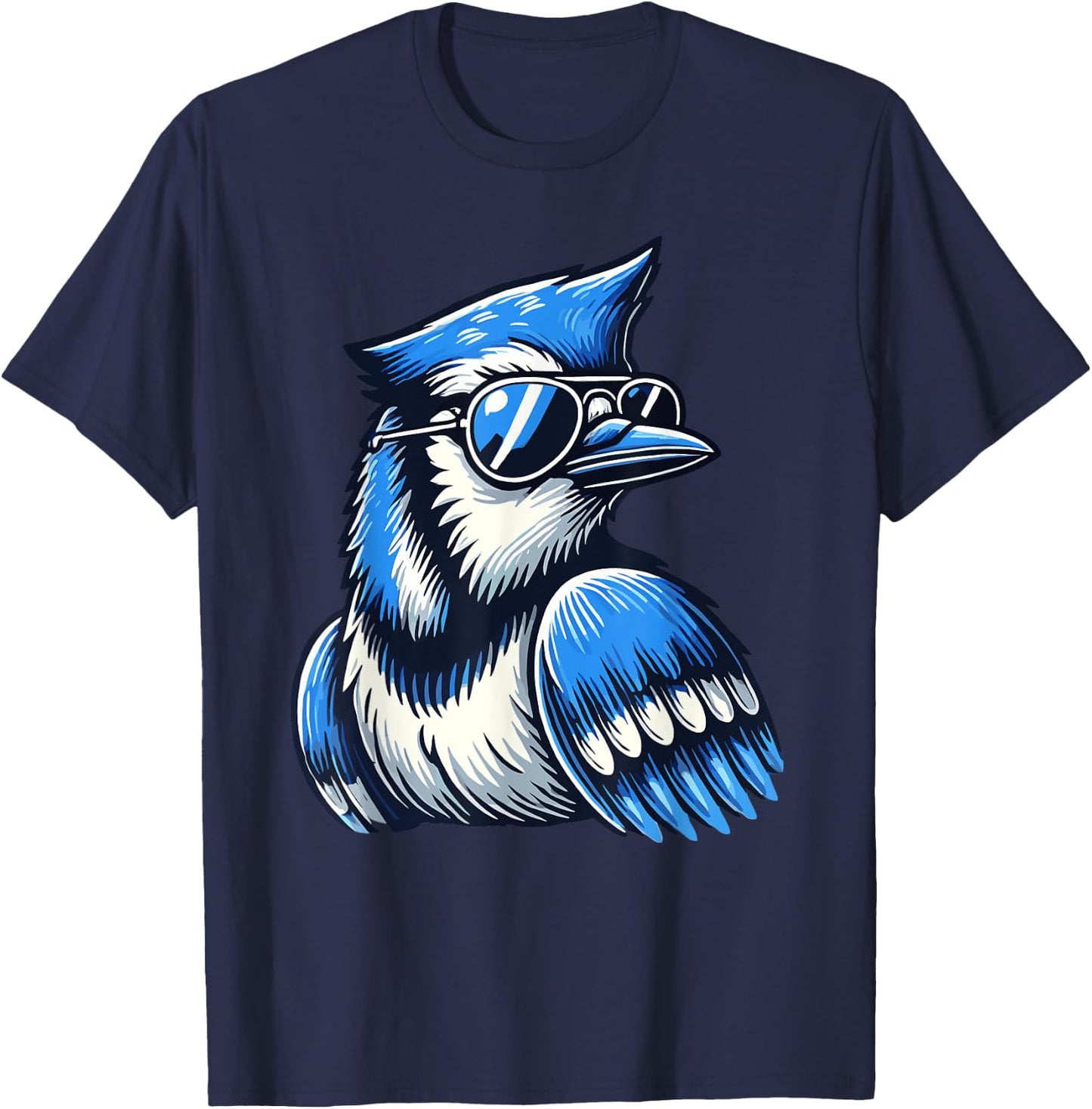 Cool Blue Jay Bird Wearing Sunglasses Funny Animal Lover T-Shirt - T-Shirt | Navy
