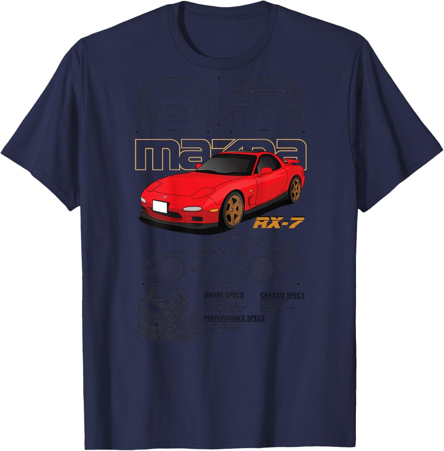 Mazda RX-7 Sketch board T-Shirt - T-Shirt | Navy