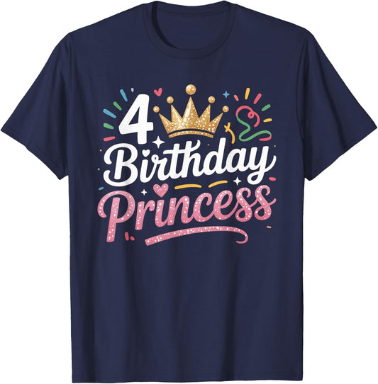 Birthday Girl This Princess is 4 Year Old Girl B-Day T-Shirt - T-Shirt | Navy