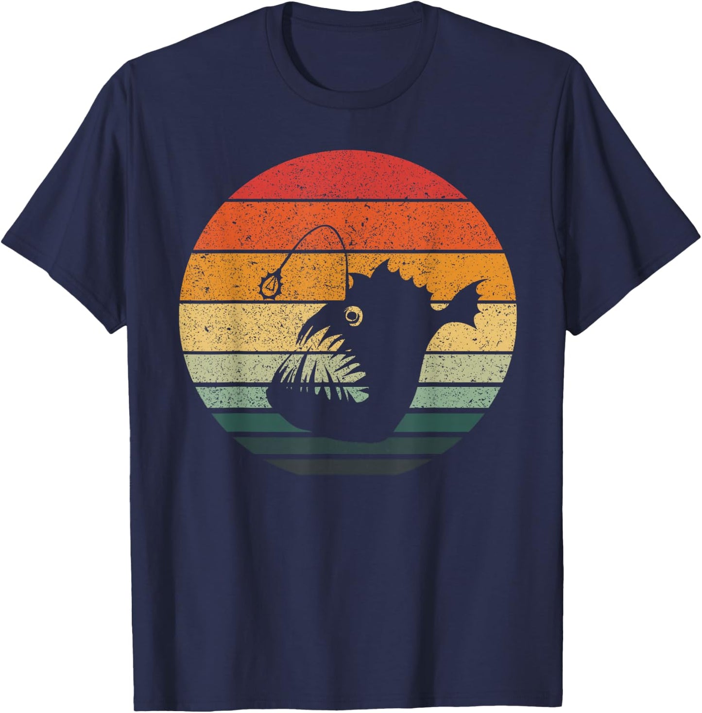 Vintage Retro Sunset Angler Fish T-Shirt - T-Shirt | Navy