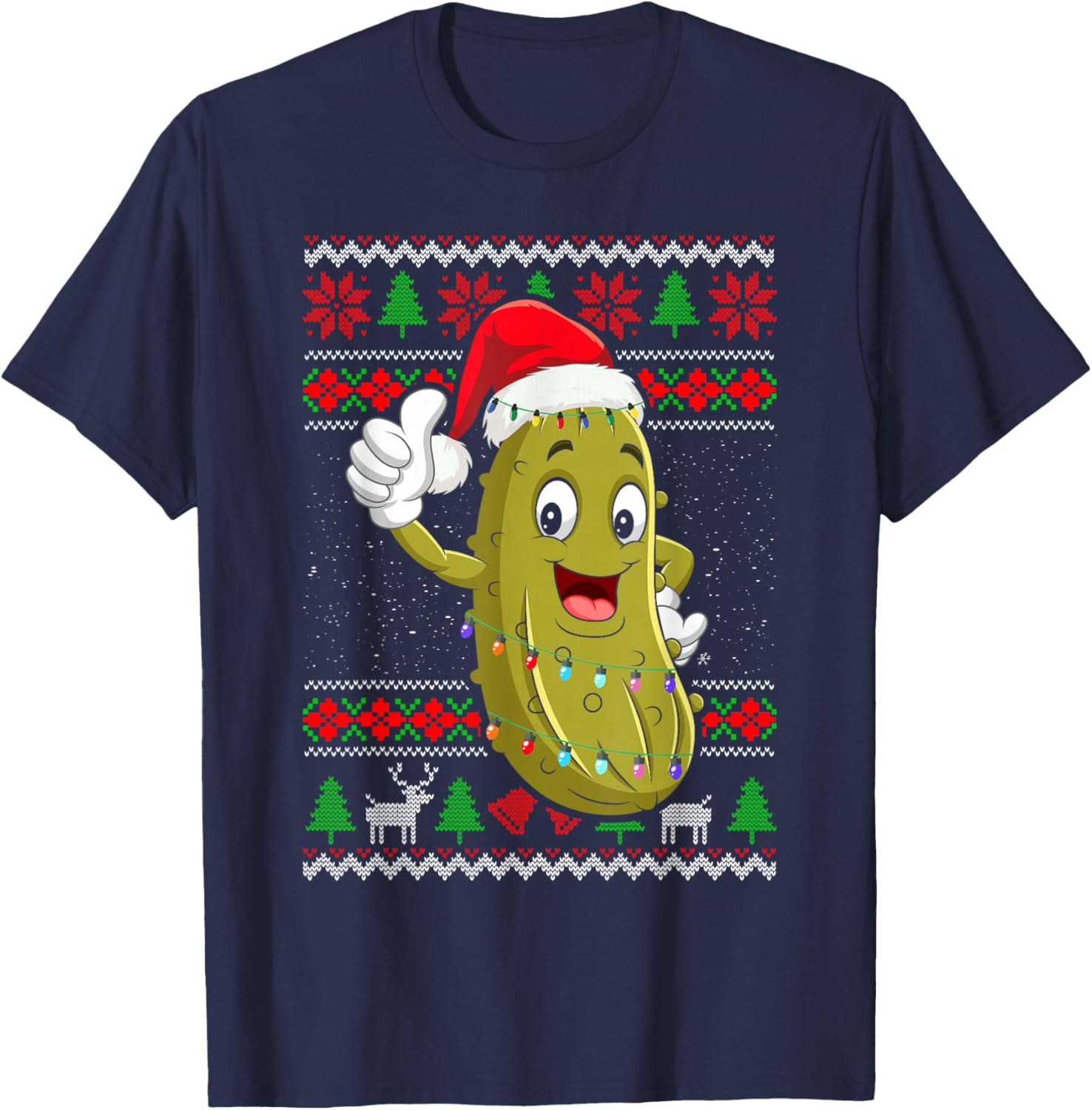 Pickle Christmas Lights Ugly Sweater Santa Pickle Xmas T-Shirt - T-Shirt | Navy