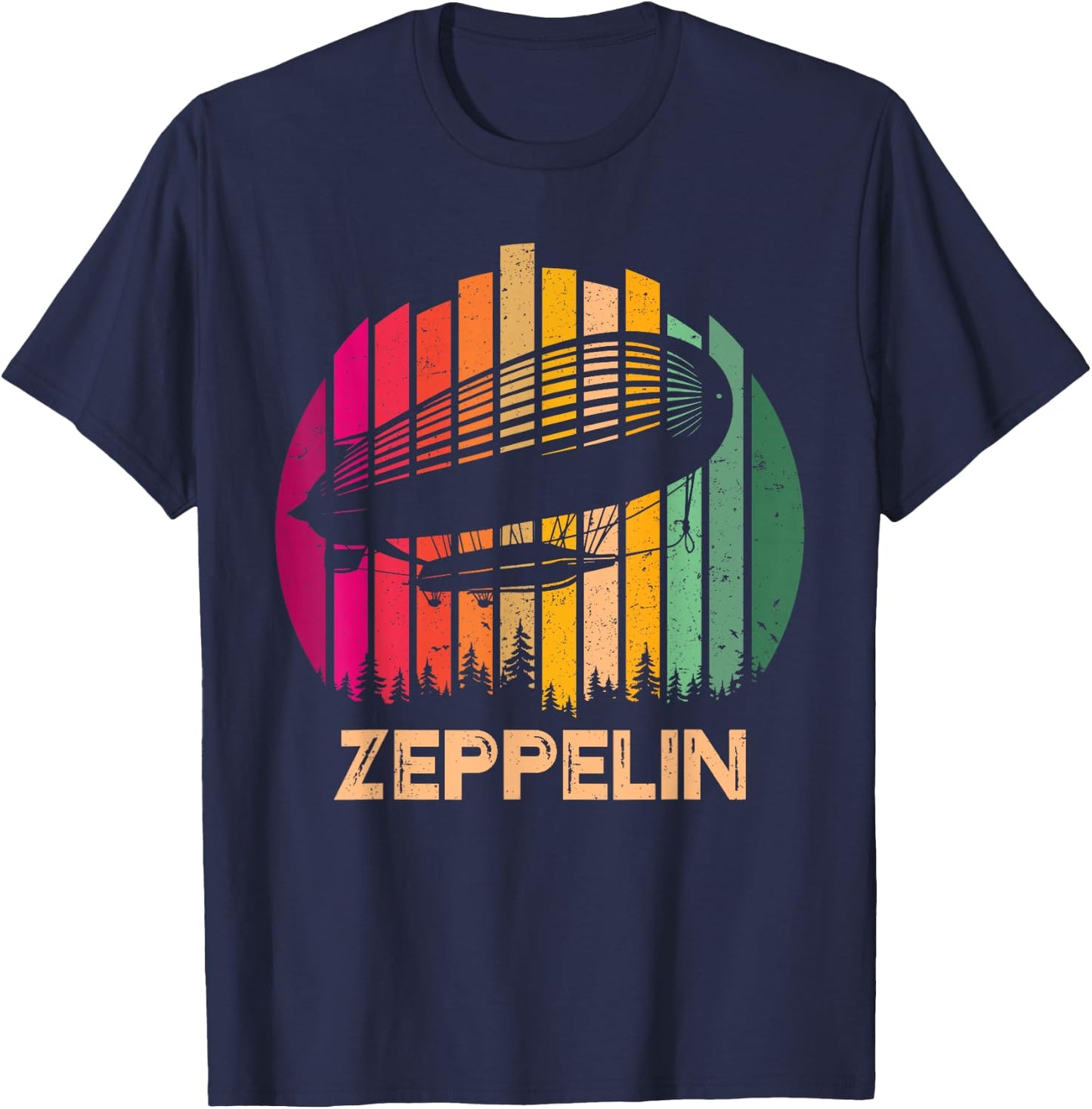 Retro Vintage Sunset Zeppelin 70s 80s Dirigible Airship T-Shirt - T-Shirt | Navy