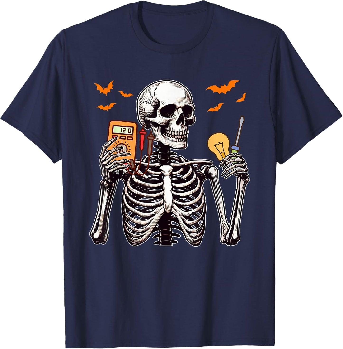 Electrician Job Horror Skeleton Halloween Team Costume T-Shirt - T-Shirt | Navy