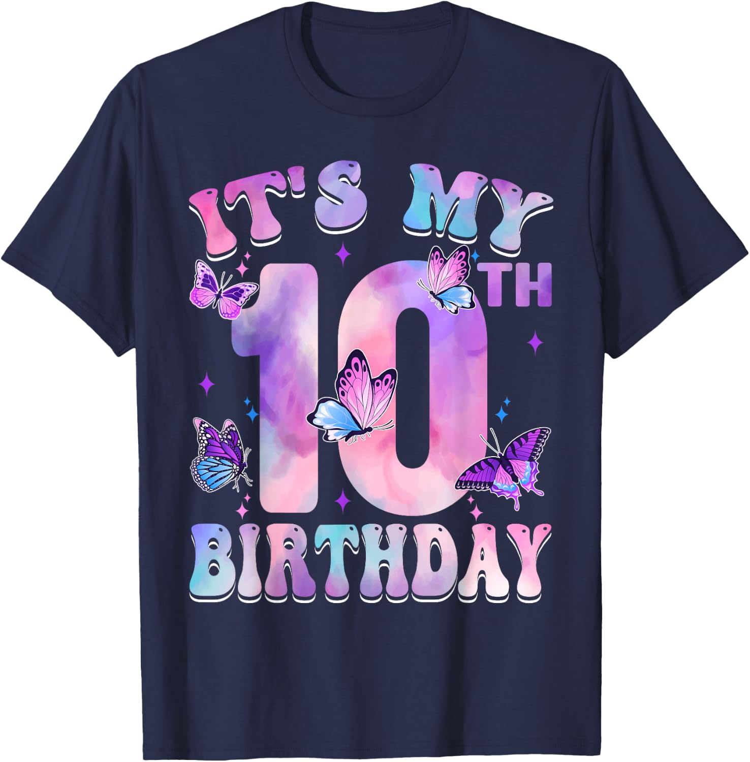 It's My 10th Birthday Butterfly Theme 10 Year Old Party Girl T-Shirt - T-Shirt | Navy