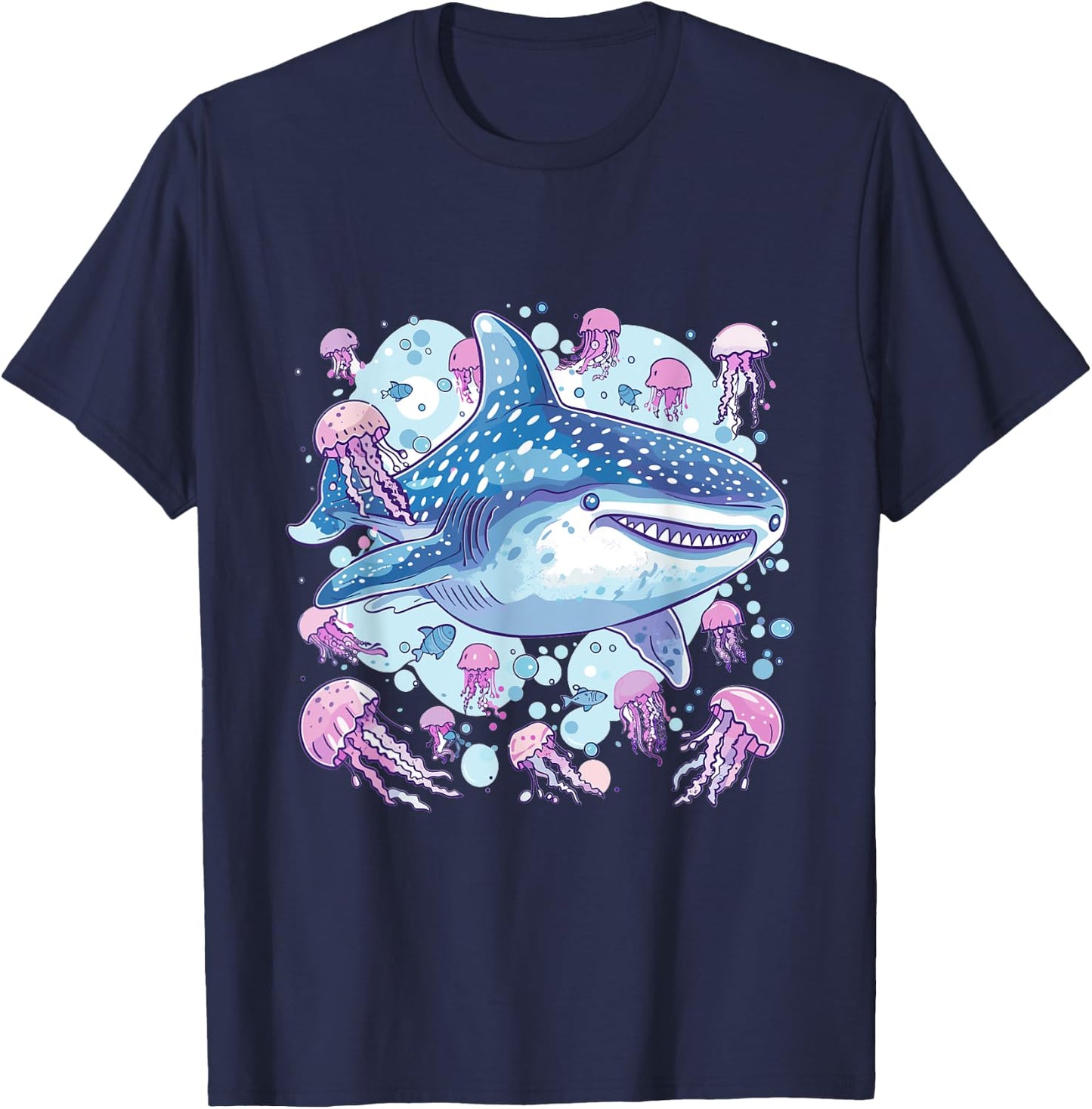 Whale Shark with Jellyfish Sea Animal Graphic T-Shirt - T-Shirt | Navy