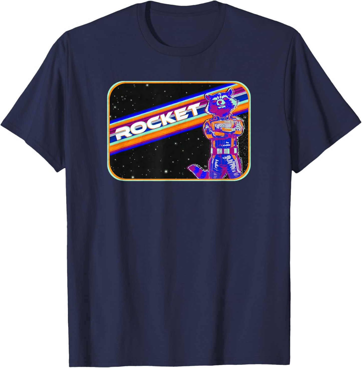 Marvel Guardians of The Galaxy Vol. 3 Vintage Rocket Stripe T-Shirt - T-Shirt | Navy