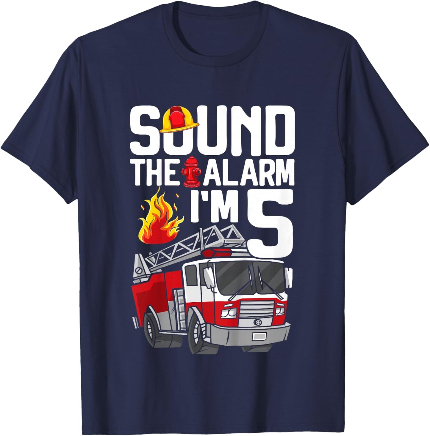 Kids 5th Birthday 5 Years Fire Engine Fire Engine Toddler T-Shirt - T-Shirt | Navy